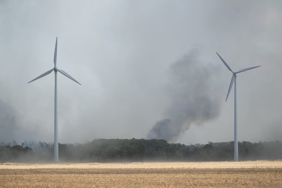 Der Wind hat sich gedreht. Nun ziehen die Rauchschwaden in Richtung Brandenburg.