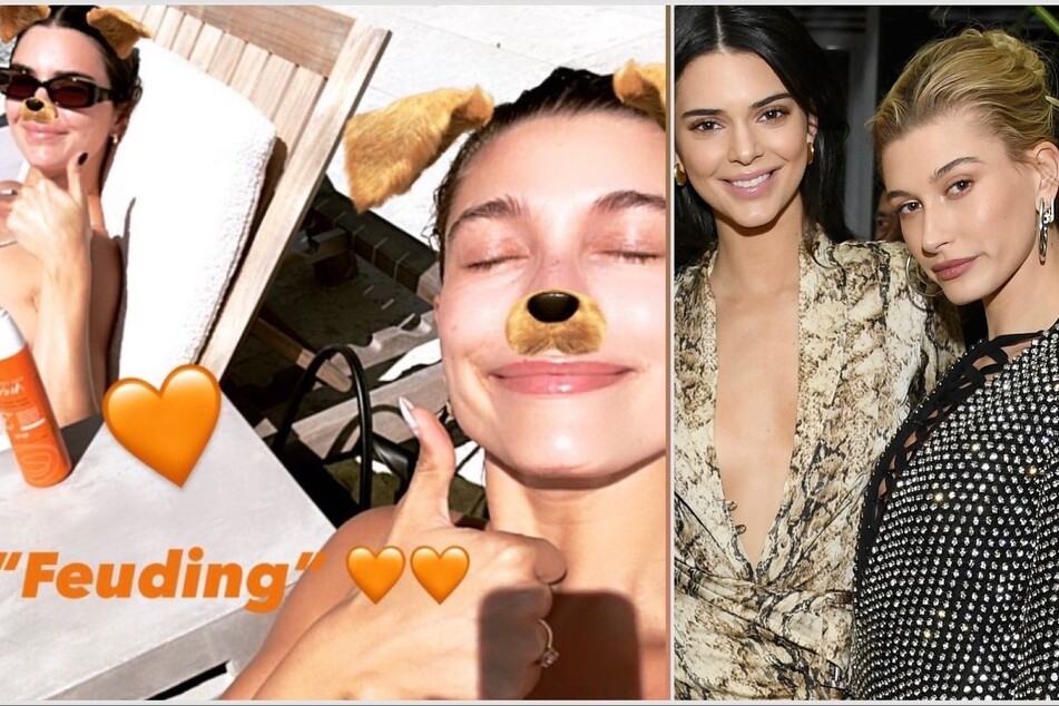 Hailey Bieber (r) responded to those "feud" rumors with Kendall Jenner in the perfect way.