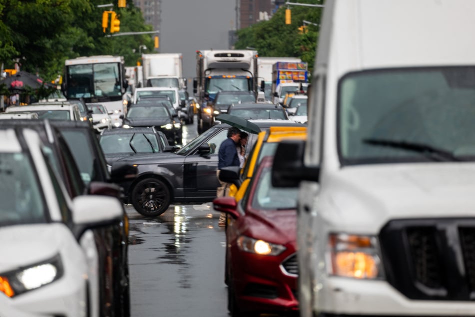 Cars move slowly through midtown Manhattan traffic on June 06, 2024 in New York City.