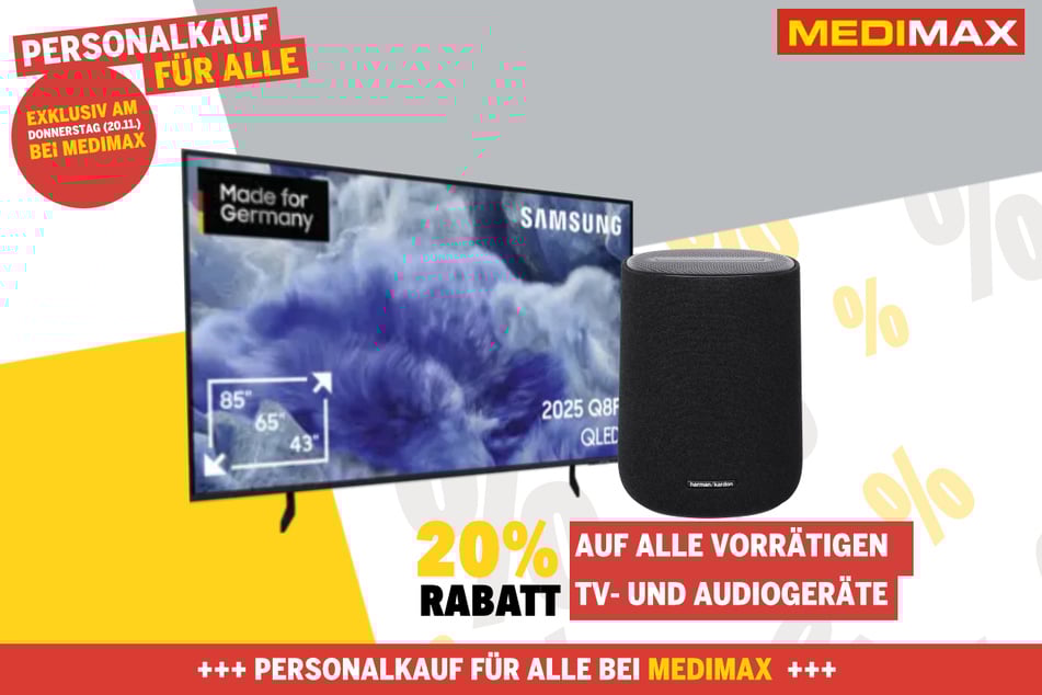 20 Prozent Nachlass auf alle Produkte aus dem Bereich TV und Audio.