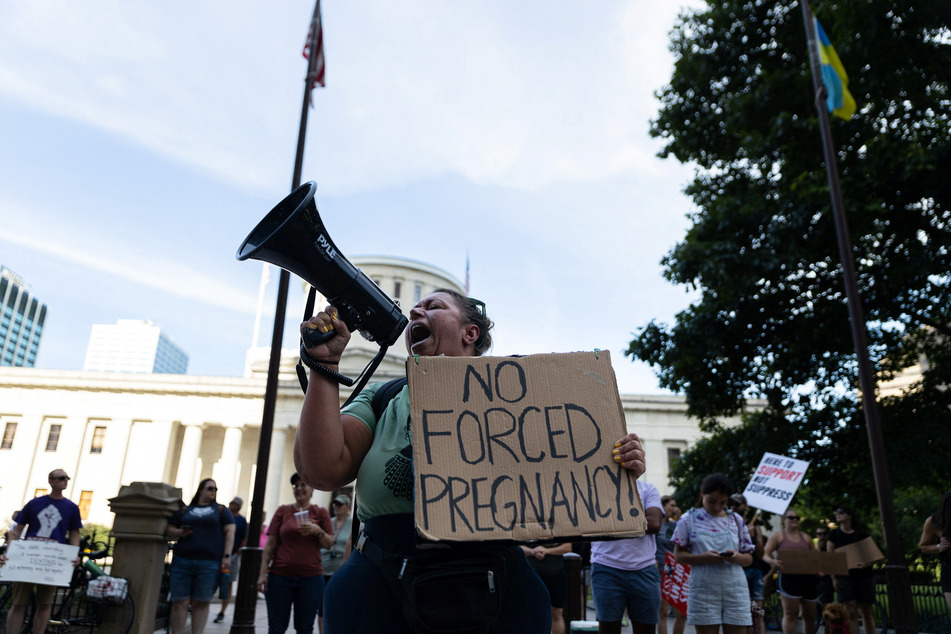 Abortion rights protesters rally in Columbus, Ohio, after the Supreme Court decided to overturn Roe v. Wade.