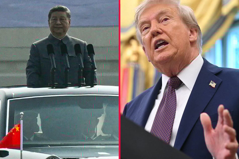 President Donald Trump (r.) targeted Chinese President Xi Jinping in a bizarre social media rant about US involvement in World War II.