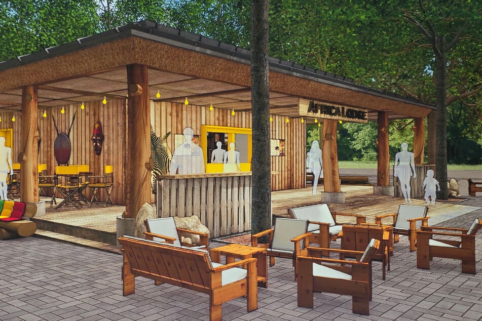 Die neue "Afrika Lodge" wird um Sitzplätze und Pagoden aufgestockt.