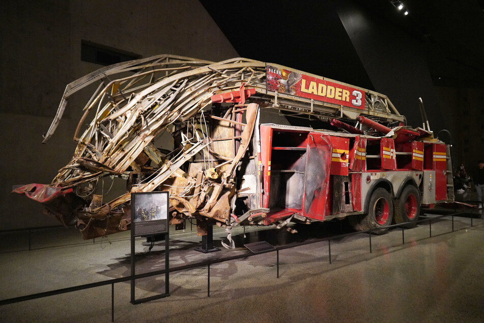 This damaged fire truck of FDNY Ladder Company 3 in the East Village led the response into the North Tower.