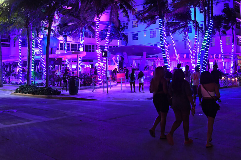 Ocean Drive at night during Spring Break on March 11, 2021, in Miami, Florida.