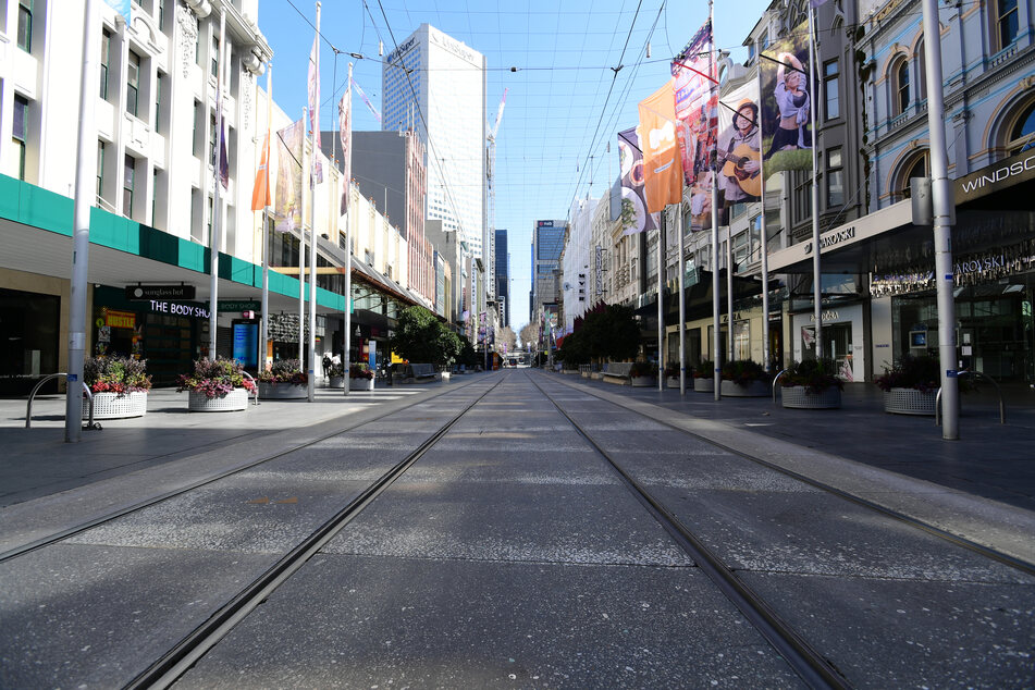 Blick in die fast menschenleere Innenstadt Melbournes.