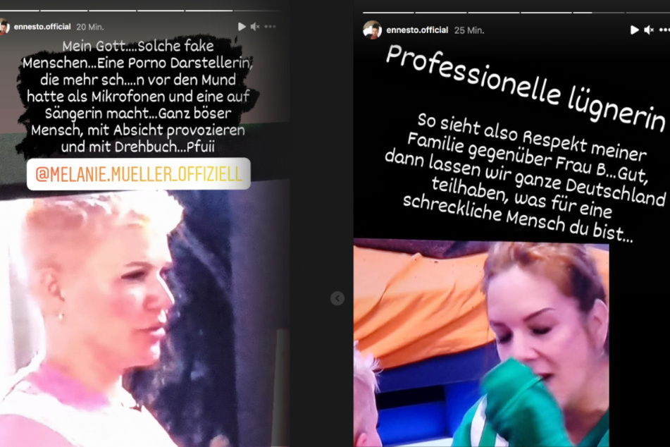 "Fake Menschen", "Professionelle Lügnerin": Ennesto Monté sparte in seiner Instagram-Story nicht mit bösen Kommentaren über seine Ex Danni Büchner (43) und Schlagersängerin Melanie Müller (33).