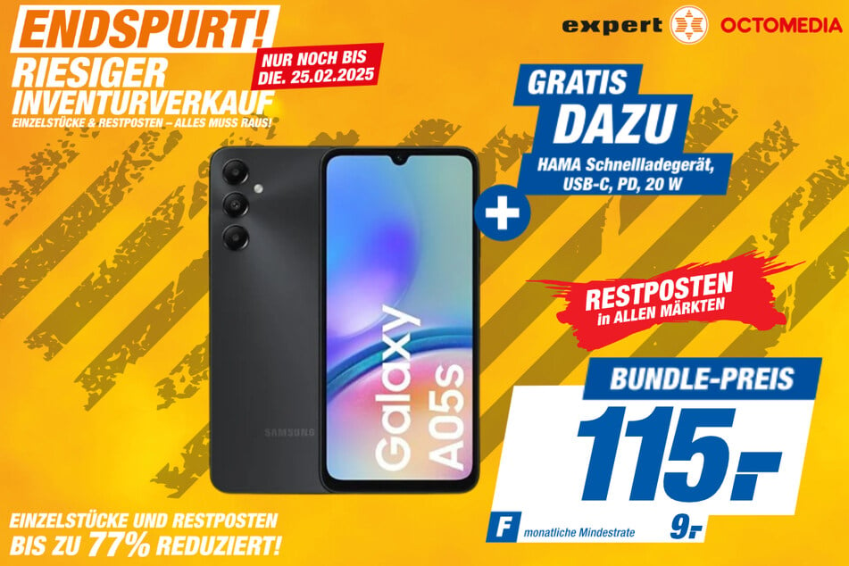 Samsung Galaxy A05s für 115 Euro + Schnellladegerät.