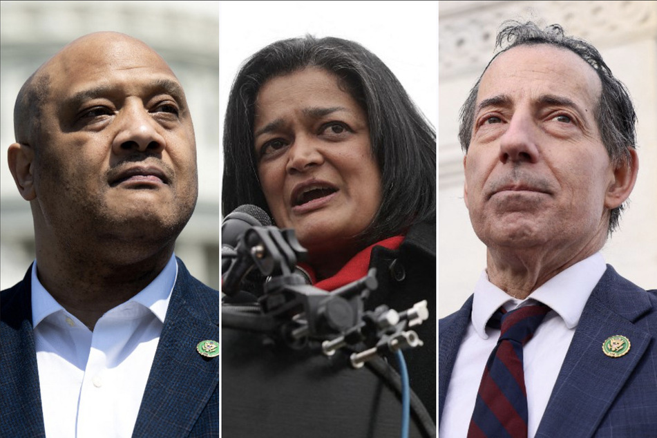 From l. to r.: Representatives André Carson, Pramila Jayapal, and Jamie Raskin led a new congressional letter urging continued US funding for the UNRWA relief agency for Palestinian refugees.