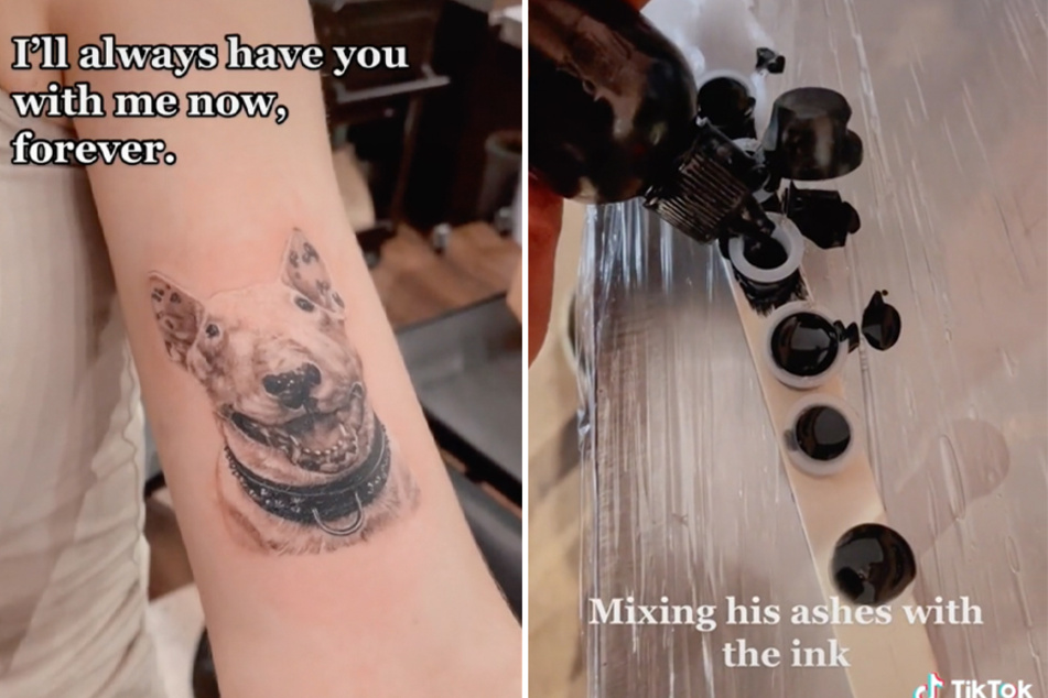One UK woman added her dog's ashes into tattoo ink before getting tatted.