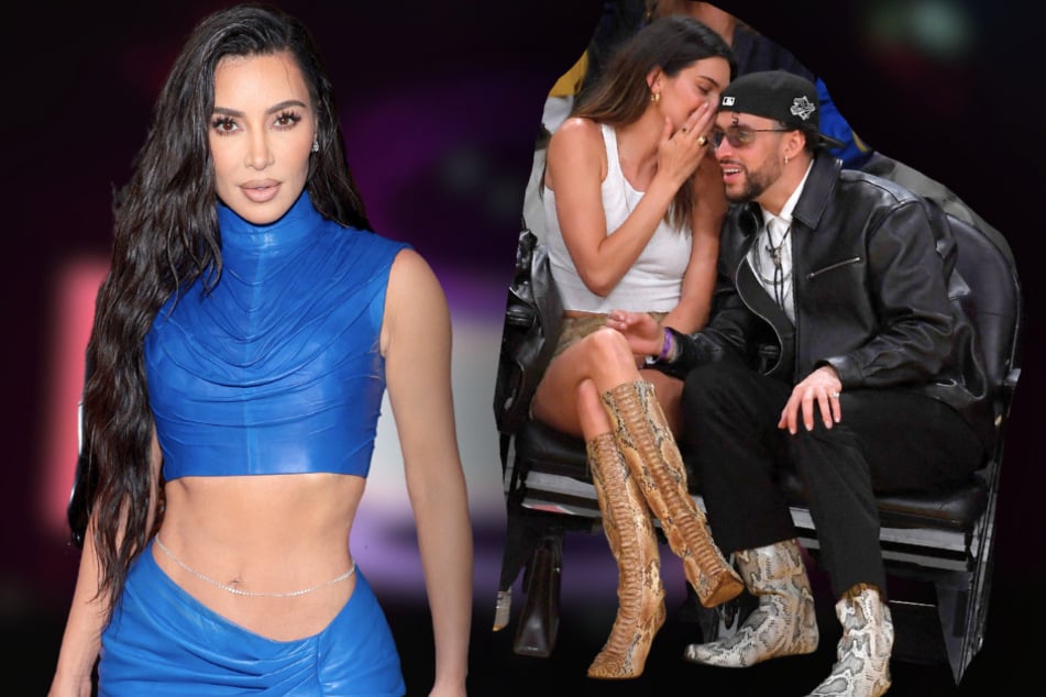 Kim Kardashian (l.), Kendall Jenner, and Bad Bunny (r.) were seen in attendance at Drake's concert in Los Angeles, California on Sunday night.