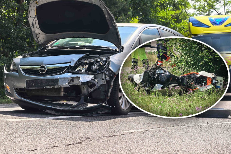 Opel kollidiert in der Lausitz mit Motorrad: Biker schwer verletzt