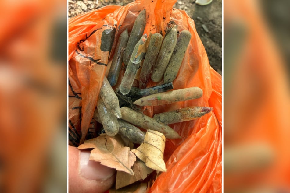 In Nähe eines Waldweges auf dem alten Militärgelände wurden hochexplosive Gefäße mit grünlicher Flüssigkeit gefunden.