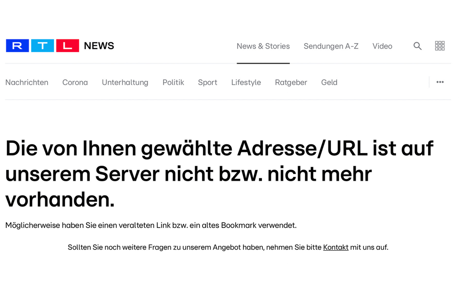 Der Link am Insta-Beitrag führte nur auf diese Fehlermeldung von RTL.de. Die Kandidaten durften wohl noch nicht aus dem Sack gelassen werden.