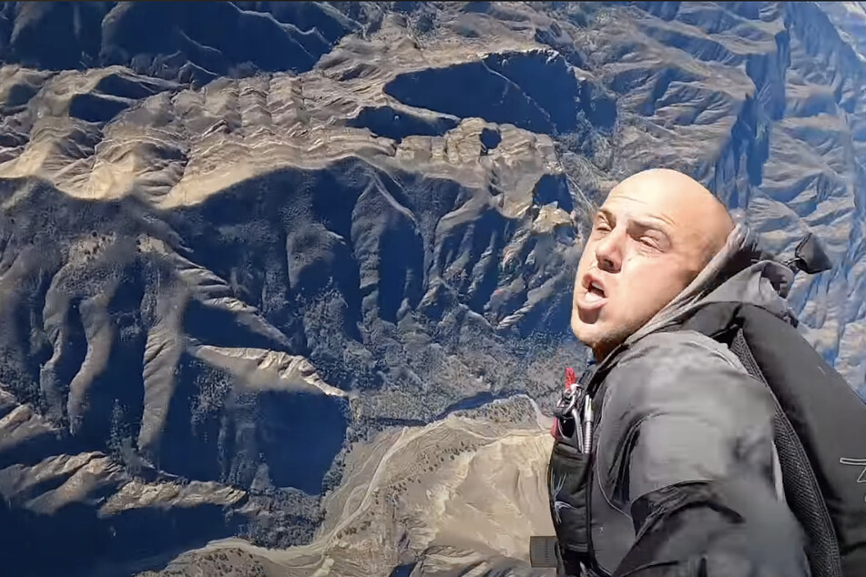 Trevor Jacob parachutes to the ground in his YouTube video "I Crashed My Airplane."