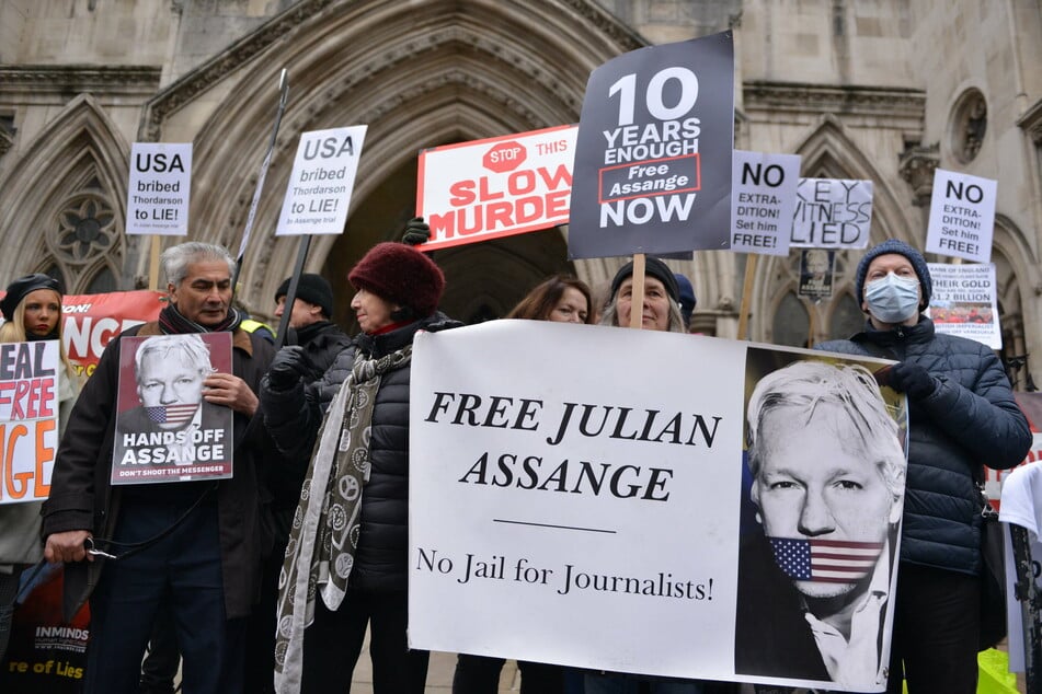 Protesters demonstrated outside The Royal Courts Of Justice in London in January 2022.
