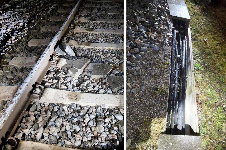 Die Platten wurden von einem Kabelschacht (r.) genommen und auf die angrenzenden Gleise gelegt (l.).