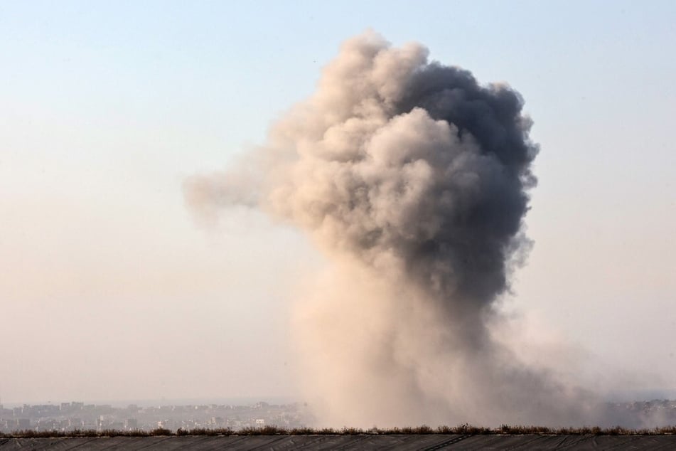 Smoke rises in the northern Gaza Strip during Israeli bombardment on January 8, 2025.