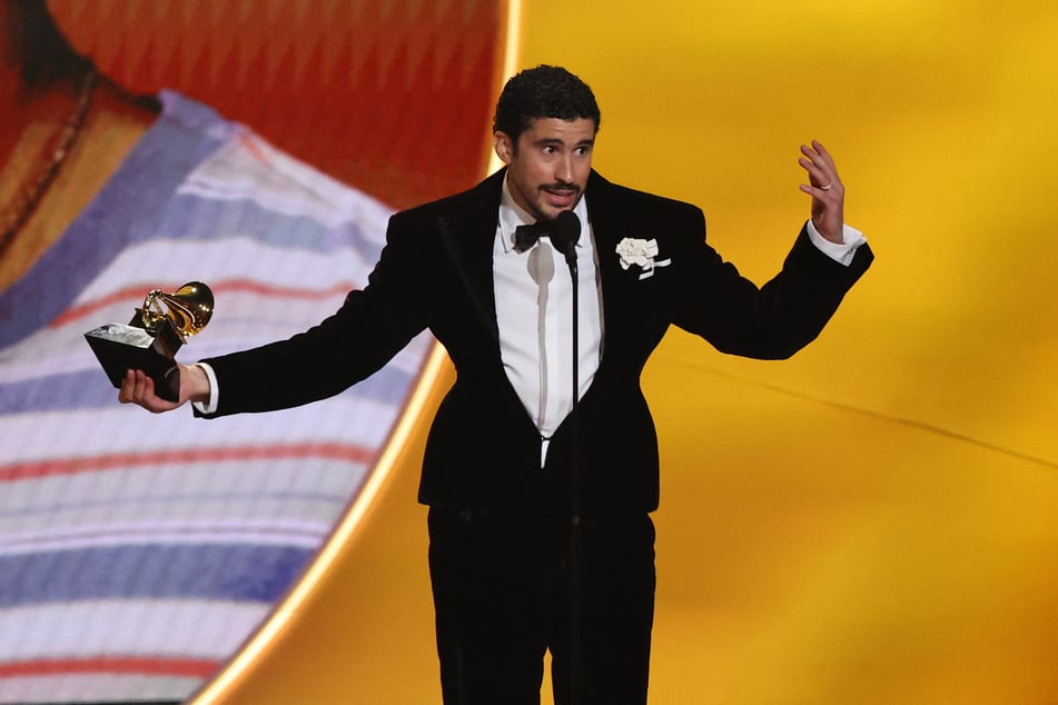 Bad Bunny accepts the award for Album of the Year for Debi Tirar Mas Fotos during the 68th Annual Grammy Awards in Los Angeles, California, on February 1, 2026.
