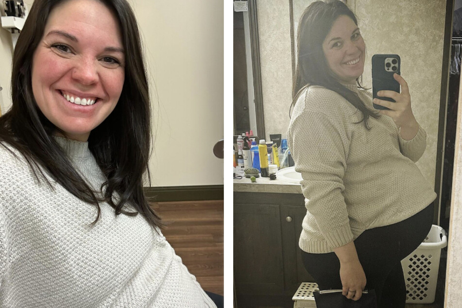 Diese beiden Fotos postete Kelsey Hatcher vor wenigen Tagen. Da ist sie bereits in der 38. Woche und steht kurz vor der Geburt.