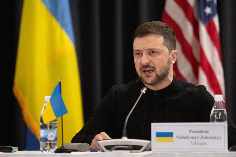 Wolodymyr Selenskyj, Präsident der Ukraine, nimmt am Treffen der Ukraine-Kontaktgruppe auf der US Air Base Ramstein teil.