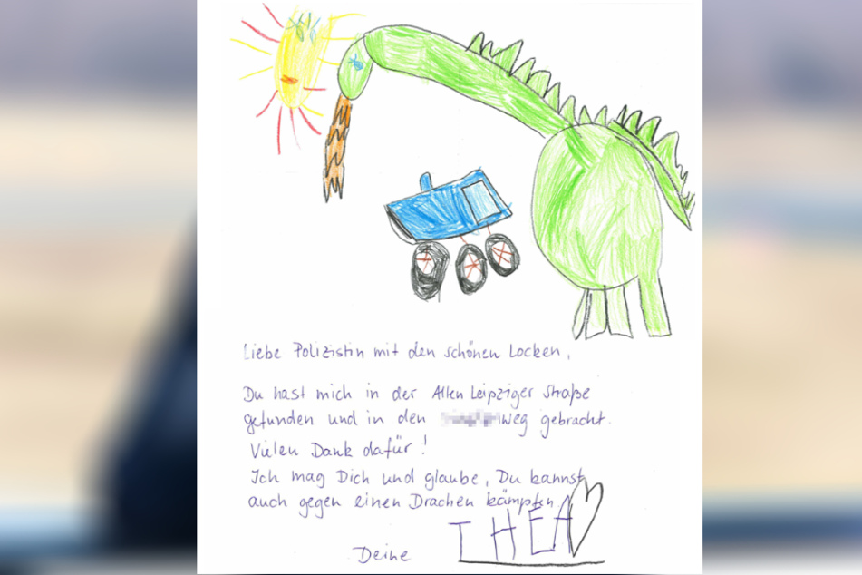Der Brief, den die kleine Thea für die Polizistin schrieb.