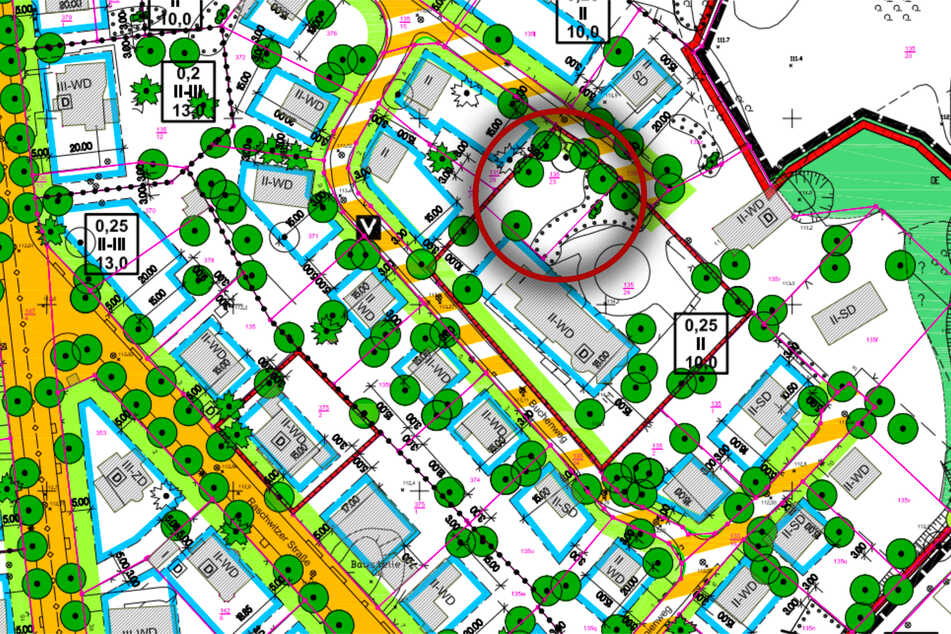 An dieser Stelle (Kreis) soll der Bebauungsplan "Villen- und Siedlungsraum Raschwitz" manipuliert worden sein.