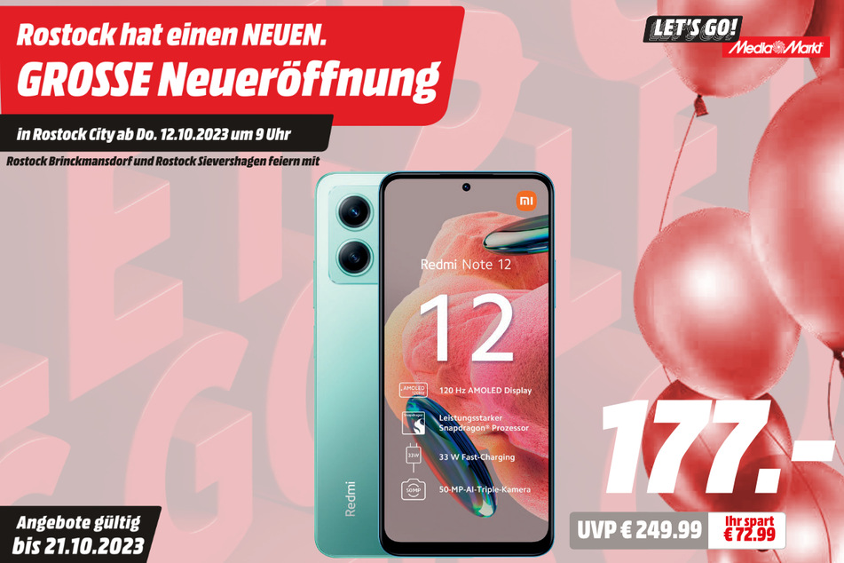 Xiaomi Redmi Note 12 für 177 statt 249,99 Euro.