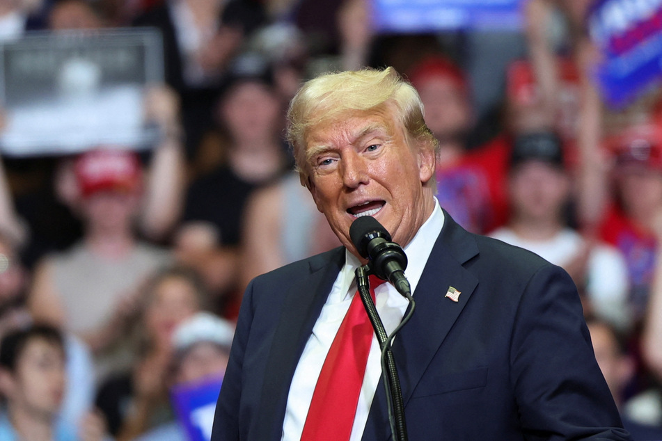 Republican presidential nominee Donald Trump speaks at a campaign rally in Grand Rapids, Michigan – his first since surviving an assassination attempt at a rally in Butler, Pennsylvania.