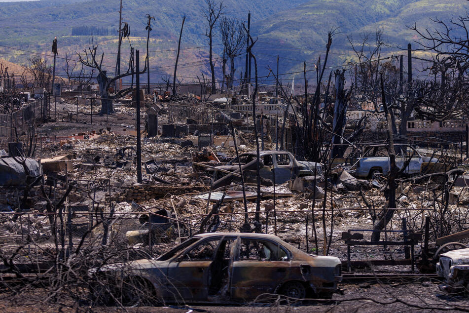 Fire damage is shown in the Wahikuli Terrace neighborhood in the fire ravaged town of Lahaina on the island of Maui in Hawaii in August 2023.