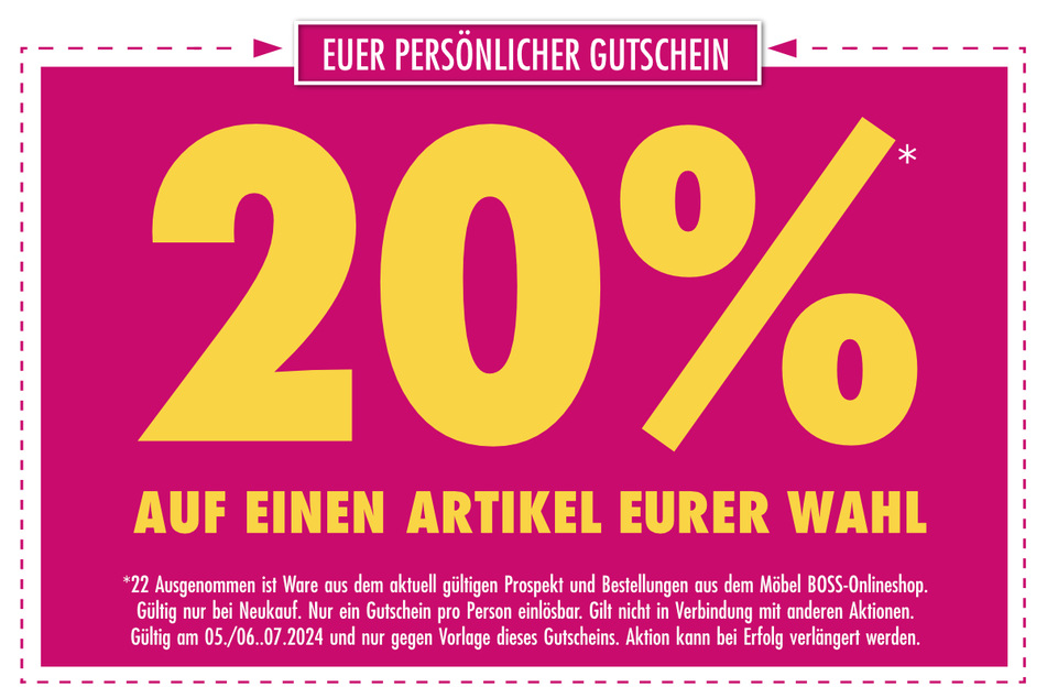 Hier klicken und Rabatt-Coupon für 20 Prozent auf alles sichern!