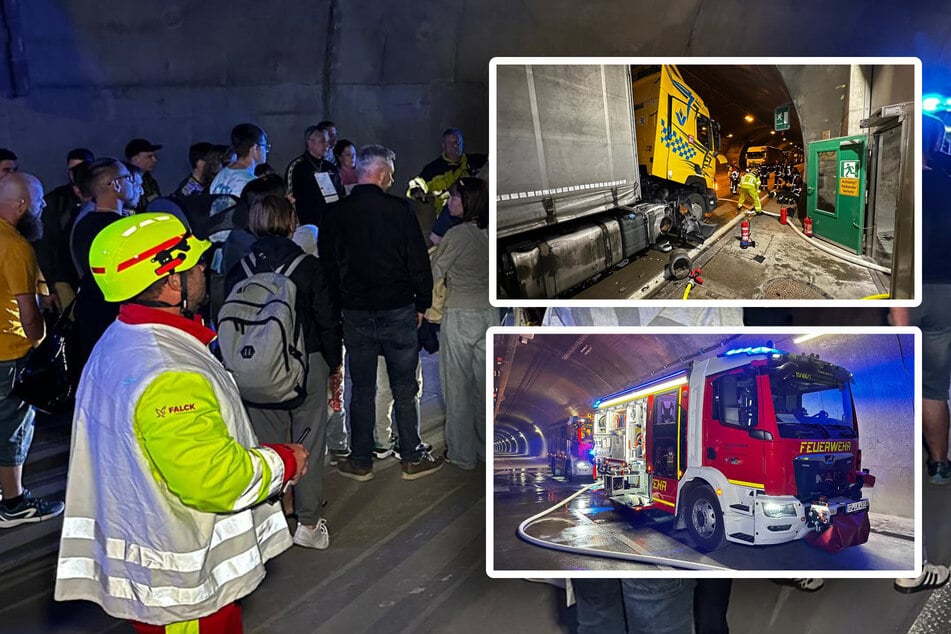 Feuer in sächsischem Autobahntunnel: Lkw steht in Flammen - 200 Menschen sofort evakuiert