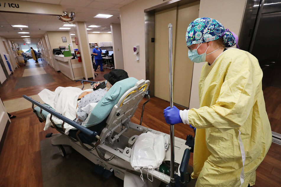 A patient being taken from the ER to a room on the Covid ward at Colquitt Regional Medical Center in Moultrie, Georgia.