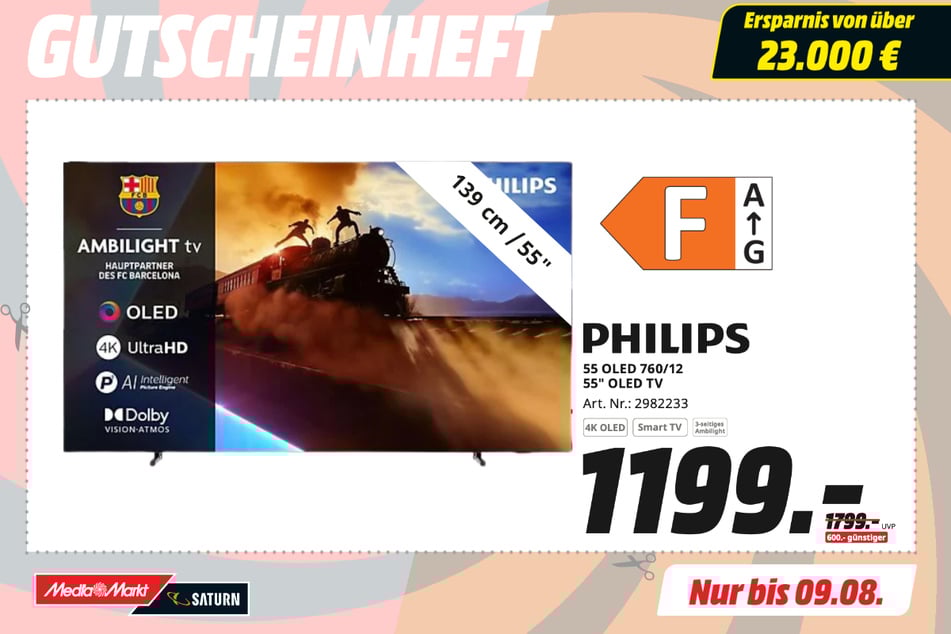 55-Zoll Philips-Fernseher 55OLED760/12 für 1.199 statt 1.799 Euro.¹⁴