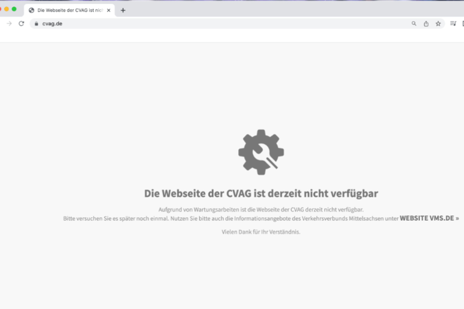 Der CVAG musste ihre Webseite wegen Wartungsarbeiten offline schalten.