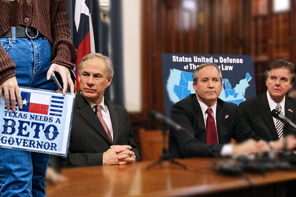 Gov. Greg Abbott (center l) was reelected for a third term as Governor of Texas after beating Democratic challenger Beto O'Rourke.