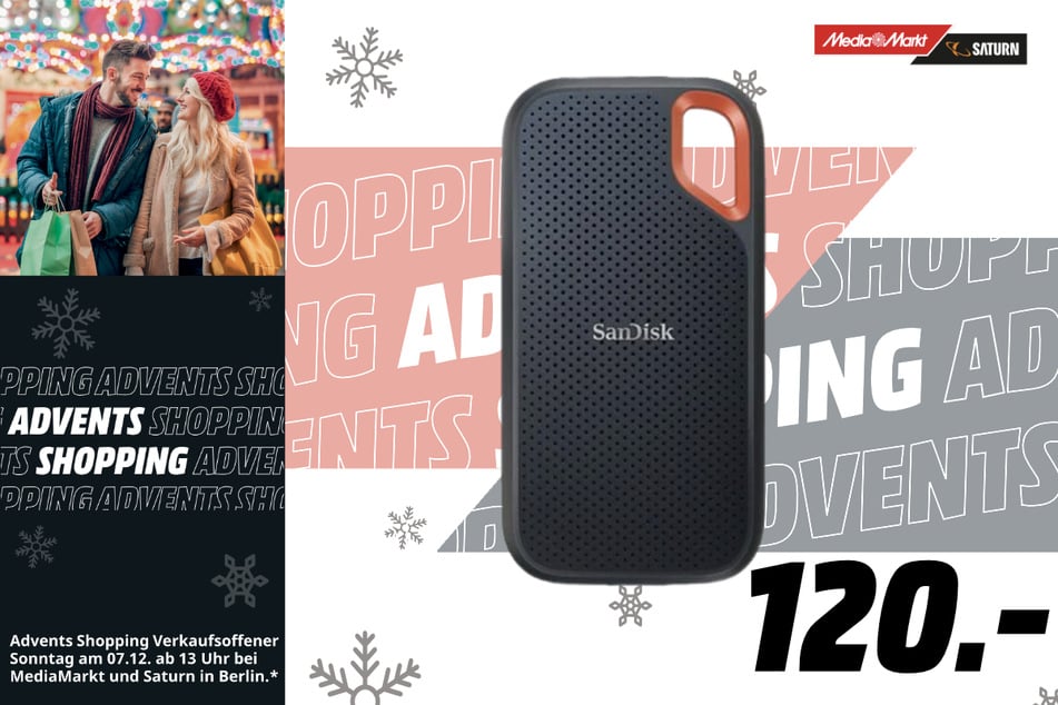 Sandisk-Festplatte Extreme Portable (2 TB)
für 120 Euro.