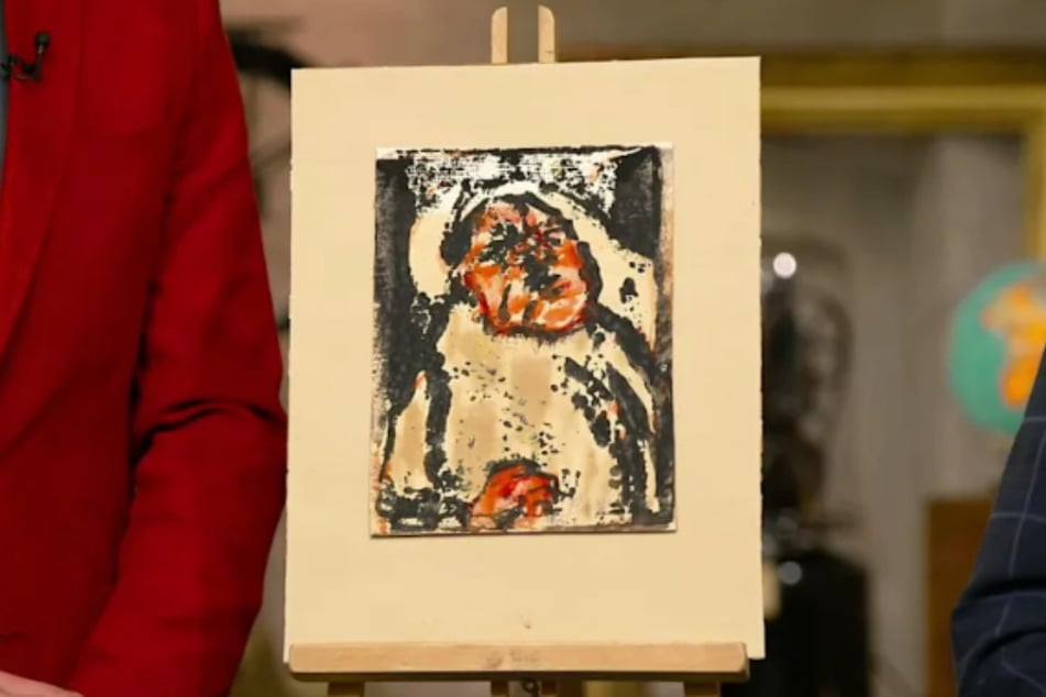 Das Kunstwerk aus dem Jahr 1919 zeigt einen wütenden Mann mit geballter Faust und einem hochroten Kopf.