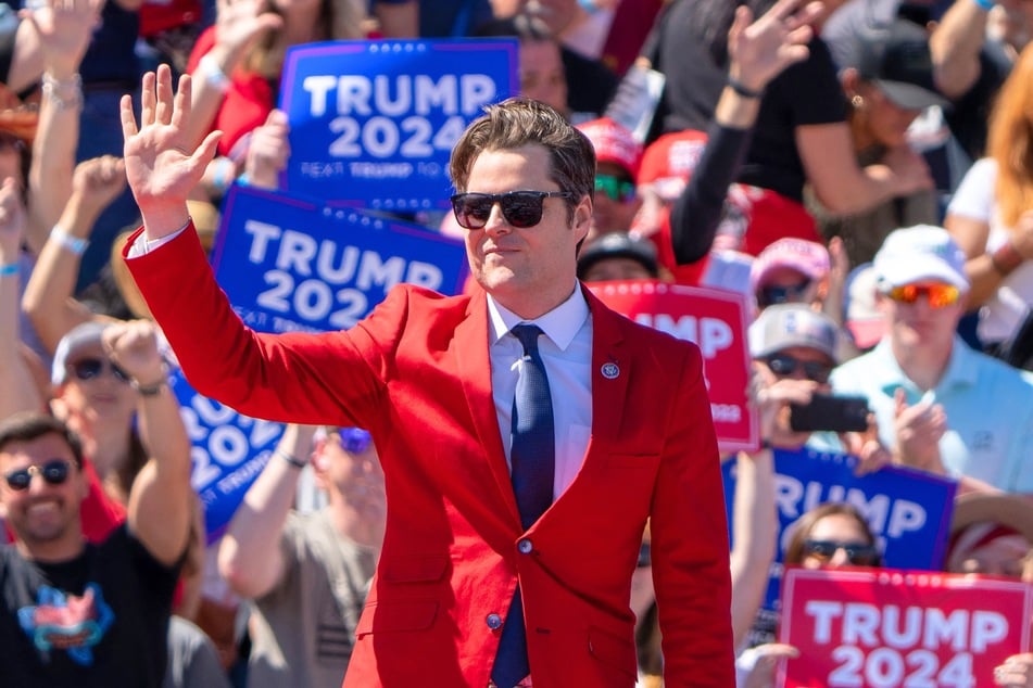 Matt Gaetz attending a 2024 campaign rally for Republican presidential candidate Donald Trump in Waco, Texas on March 25, 2023.