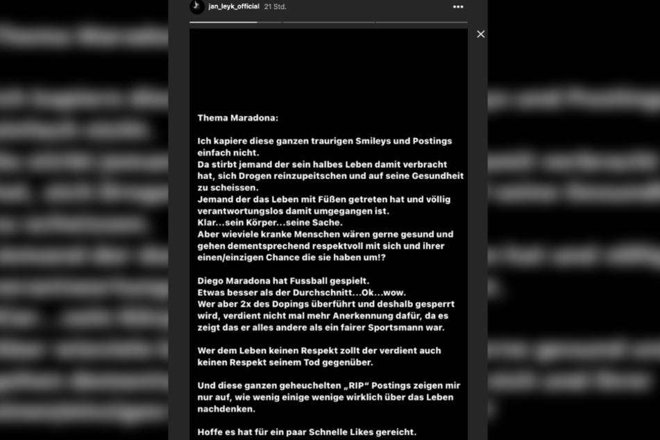 In einem Instagram-Statement ließ Jan Leyk seinen Ärger freien Lauf.