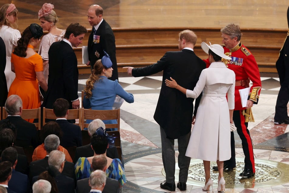 Prince Harry and Meghan, Duchess of Sussex, attended the National Service of Thanksgiving held at St Paul's Cathedral but sat in the second row, behind Harry's royal family.