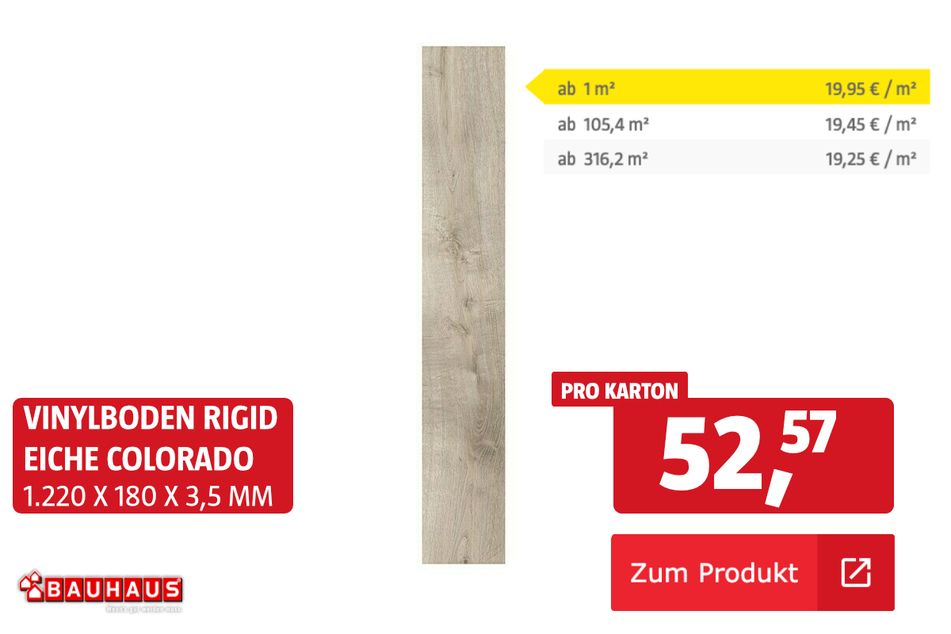 Vinylboden Rigid Eiche Colorado für 52,57 (pro Karton)