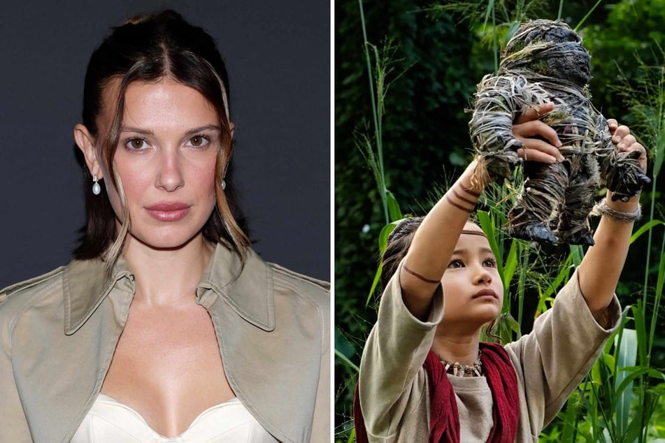 Millie Bobby Brown (l) and more actors involved with the Godzilla franchise are mourning Kaylee Hottle's (r) sudden death.