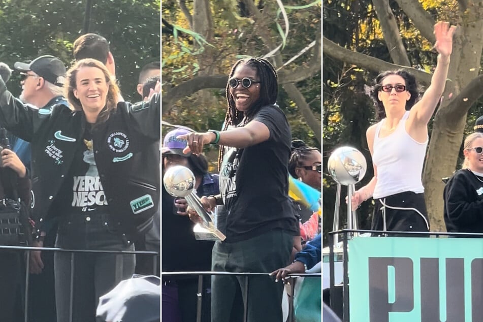 (From l. to r.) New York LIberty stars Sabrina Ionescu, Jonquel Jones, and Breanna Stewart received immense love from fans who flocked to the team's first-ever ticker-tape parade celebration.