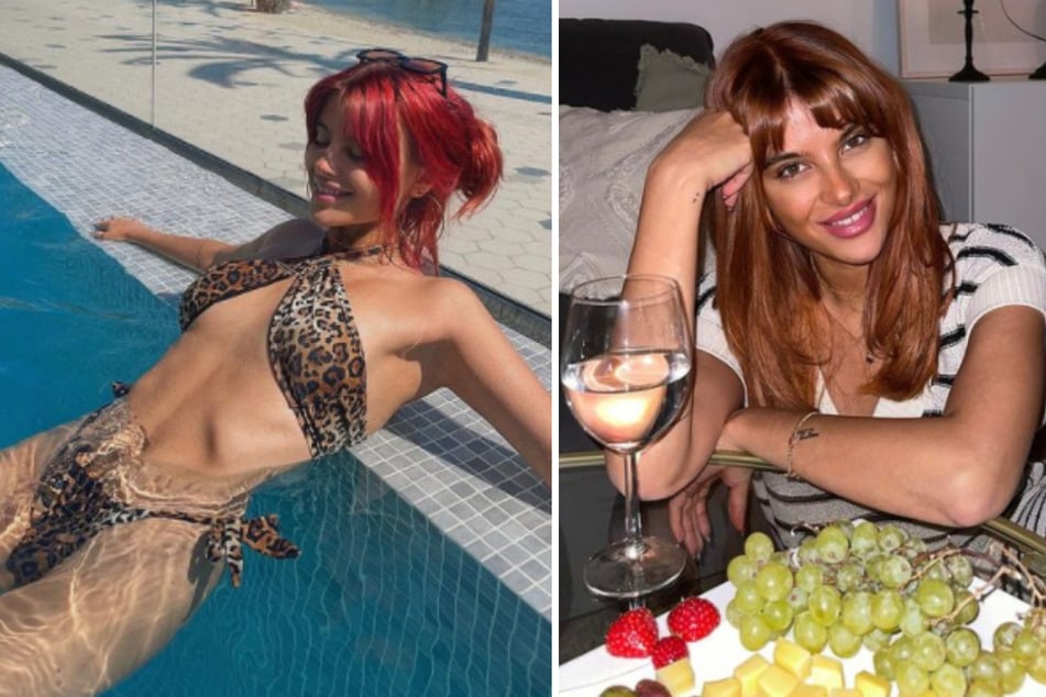 Vorher, nachher: Romina Palms (22) Bordeaux-farbene Haare mussten einem warmen Mittellbraun weichen. (Fotomontage)