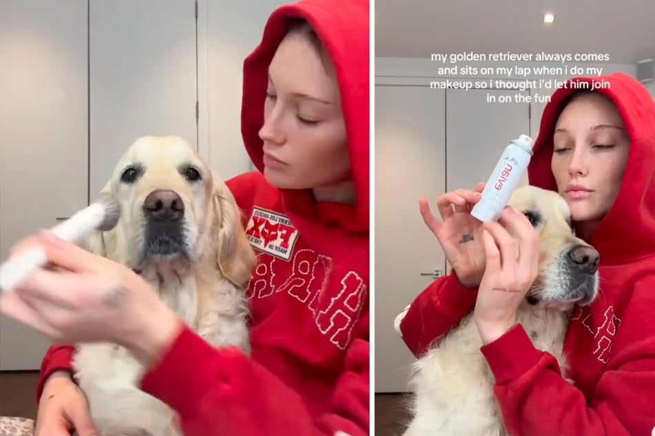 Dog loves to watch model mama do her makeup – now it's his turn!