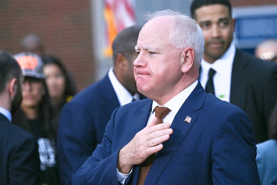 Vice presidential candidate Tim Walz (pictued) recently gave his first public speech after he and Kamala Harris lost the election to Donald Trump.