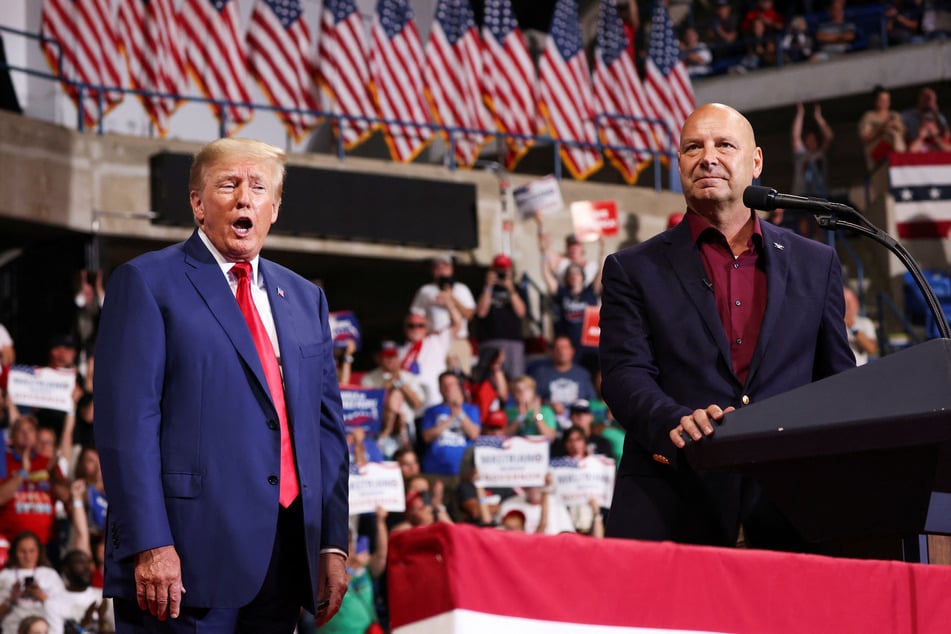 Trump and the Republican candidate for governor of Pennsylvania, Doug Mastriano, at a rally in Wilkes-Barre on September 3.