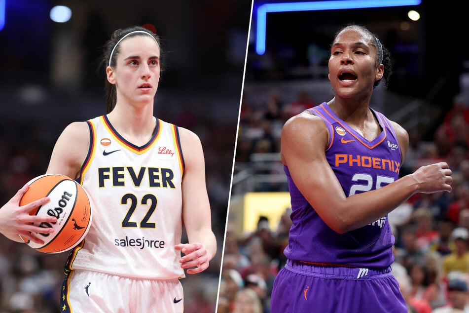 The Phoenix Mercury's Alyssa Thomas (r.) has been suspended for one game and fined by the WNBA for jamming her fist into Indiana Fever guard Caitlin Clark's throat.