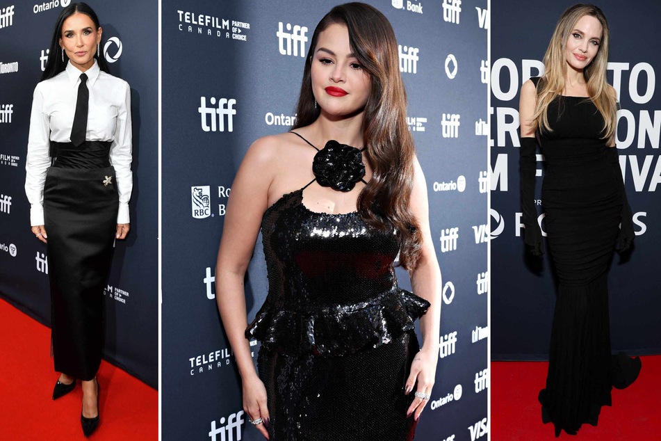 (From l. to r.) Demi Moore, Selena Gomez, and Angelina Jolie all chose to wear beautiful black ensembles for the 2024 Toronto International Film Festival.